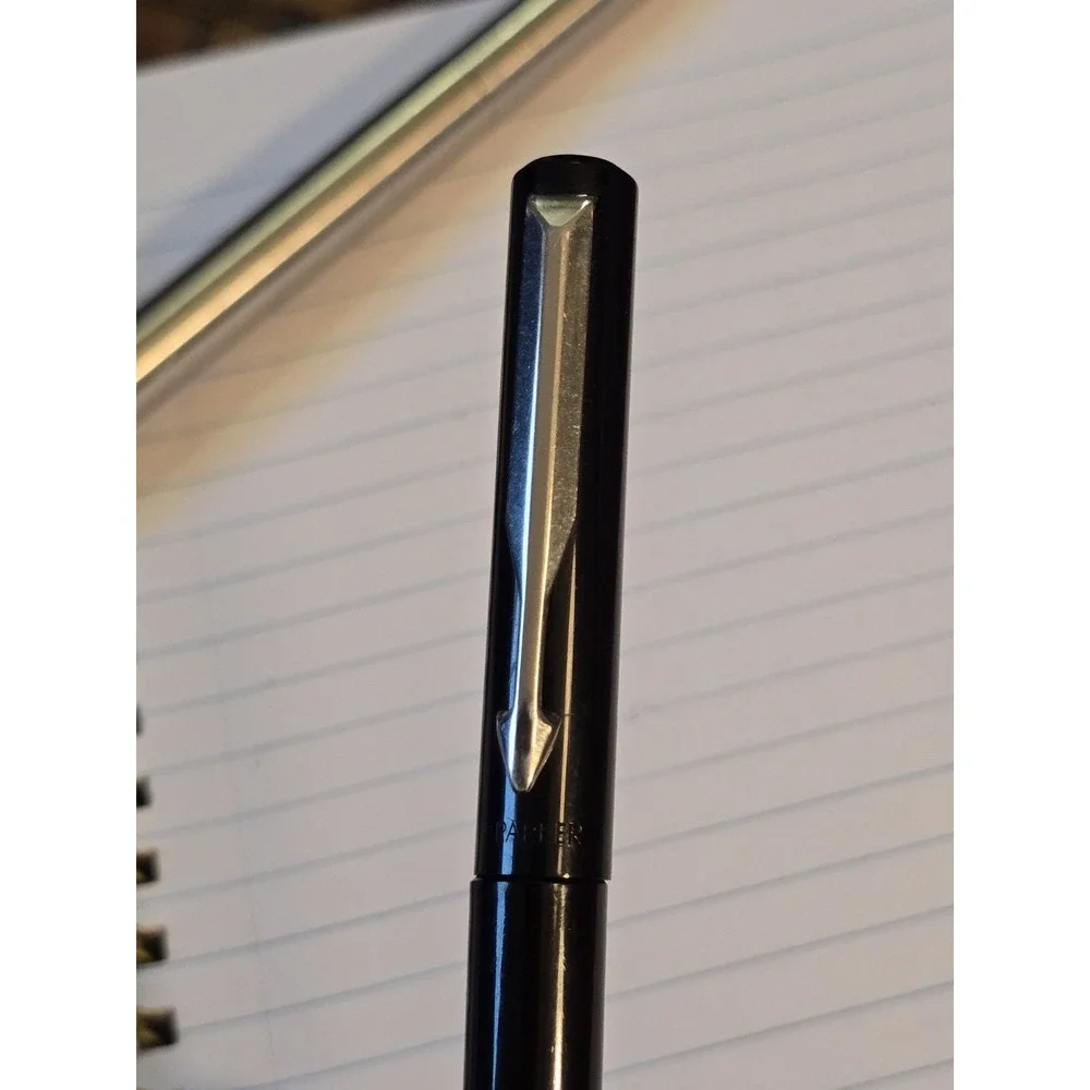 Lot 2 Vintage Parker Vector Fountain Pens Black & Stainless Steel Made In USA